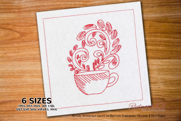 Coffee Bean Cup Pattern: Redwork Meets Modern Apparel